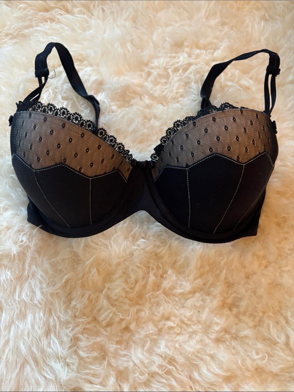 Adore Me Black Lace Dot Mesh Push-Up Bra